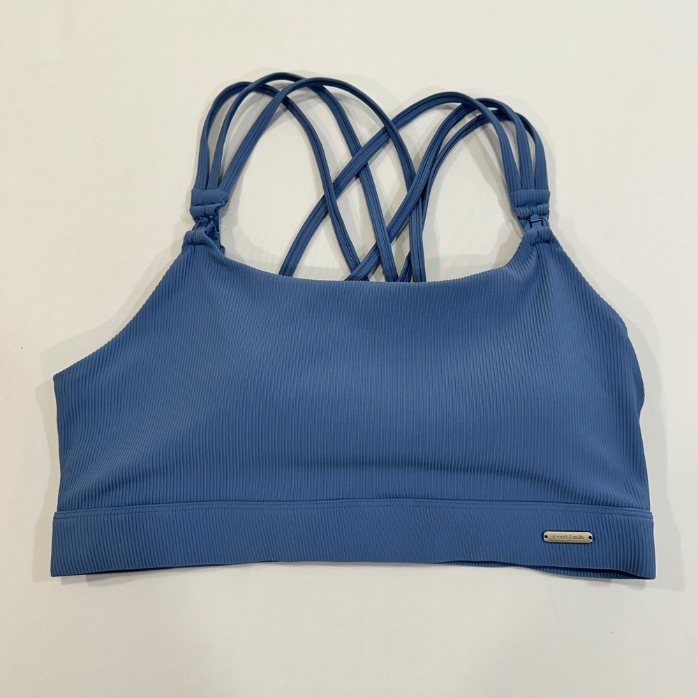 Sweat & Milk Strappy Nursing Sports Bra Womens Size M Blue Ribbed | Athleisure